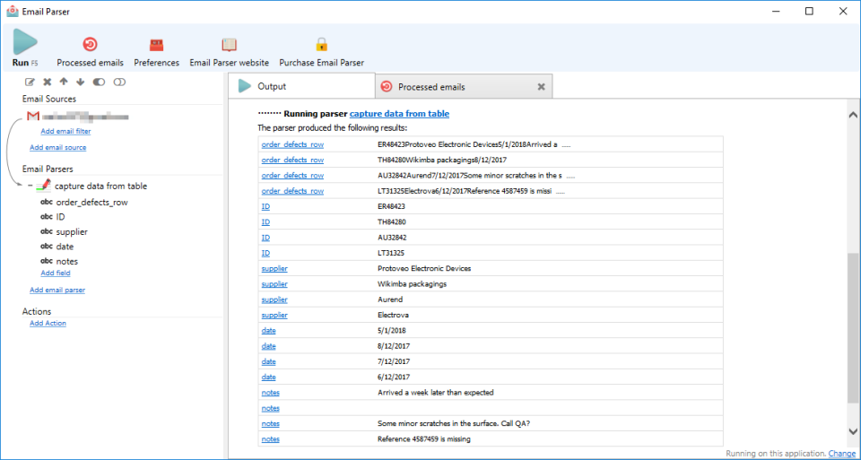 screenshot of Email Parser
